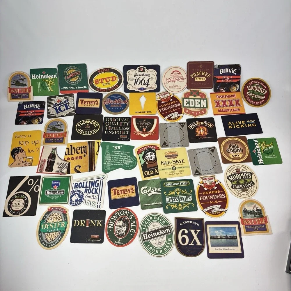 VTG Lot Coasters Man Cave Crafts Beer Soda Cider 48 Breweriana Retro Bar Varitey